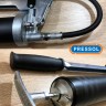 Смазочный шприц для консистентной смазки PRELIxx PRO черный, со шлангом, четырехлепестковой цанговой насадкой и кнопкой сброса воздуха, НОВИНКА!, 