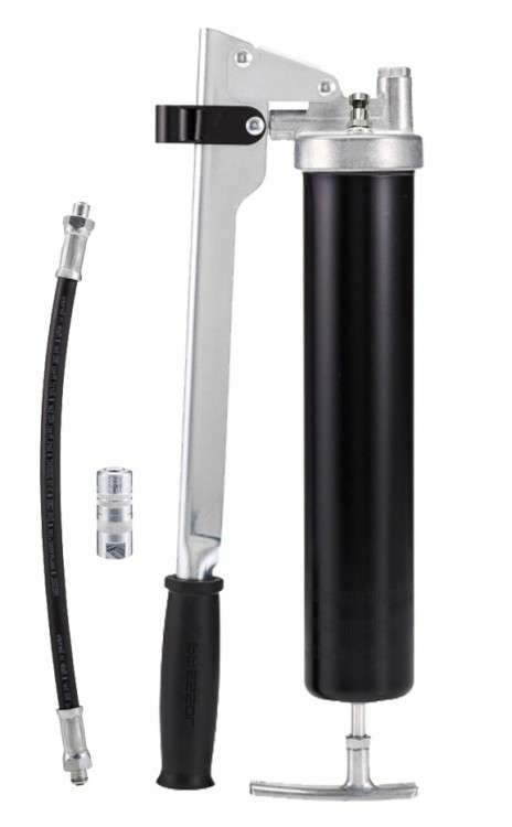 Смазочный шприц для консистентной смазки PRELIxx PRO черный, со шлангом, четырехлепестковой цанговой насадкой и кнопкой сброса воздуха, НОВИНКА!, Pressol 14203311 (пр-во Германия)